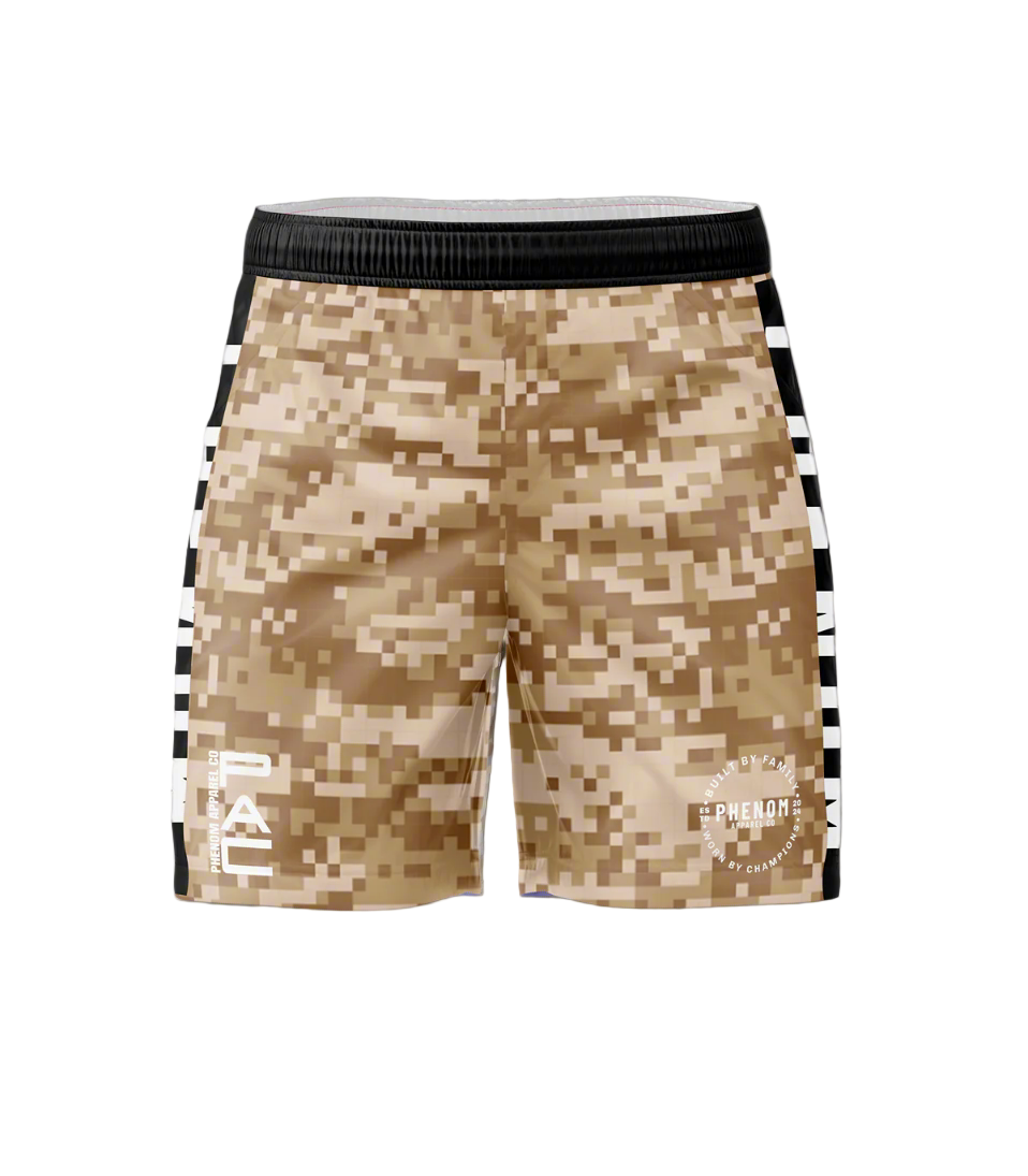 phenom-camo-brown-grappling-shorts-front