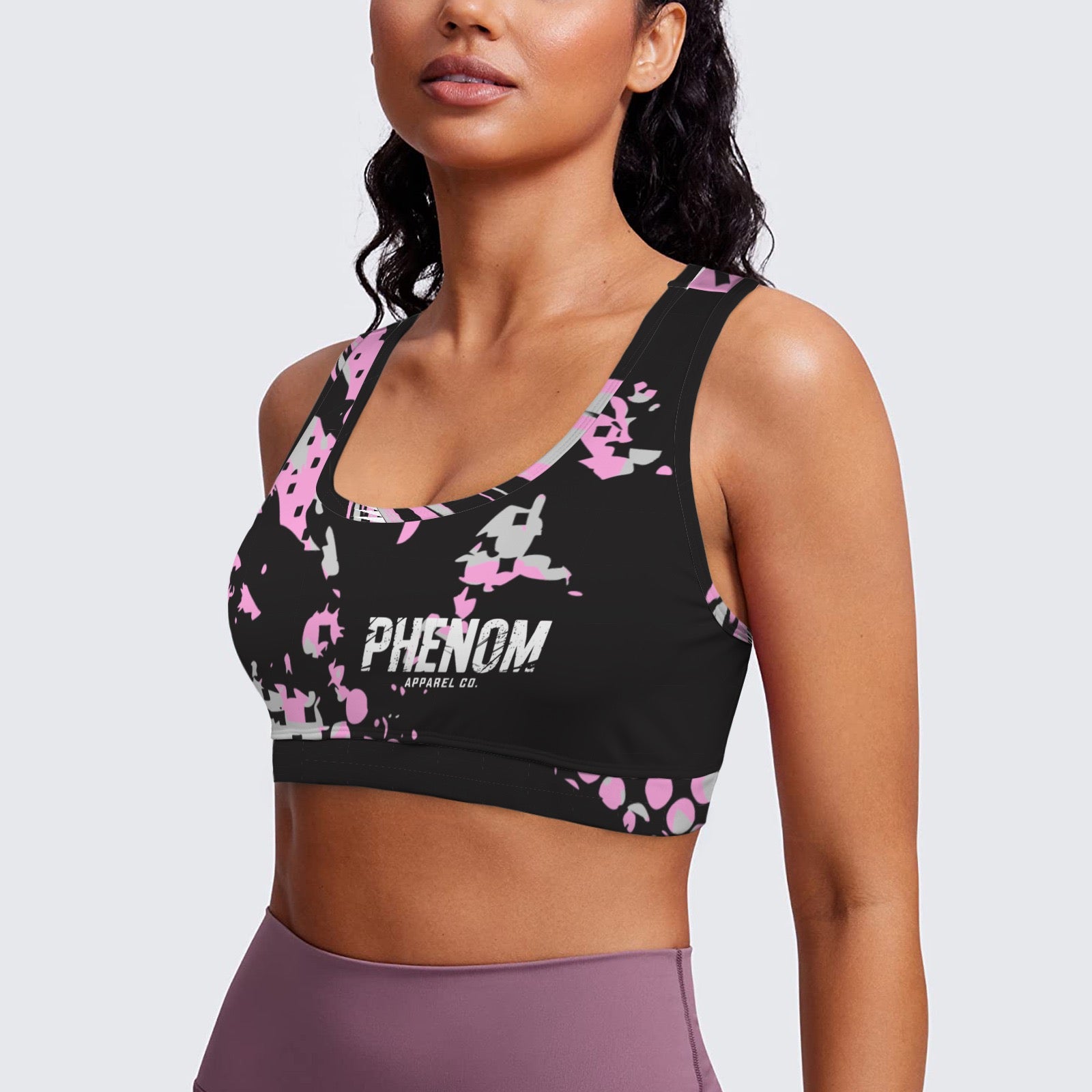 womens-racerback-sports-bra-pink-abstract-front