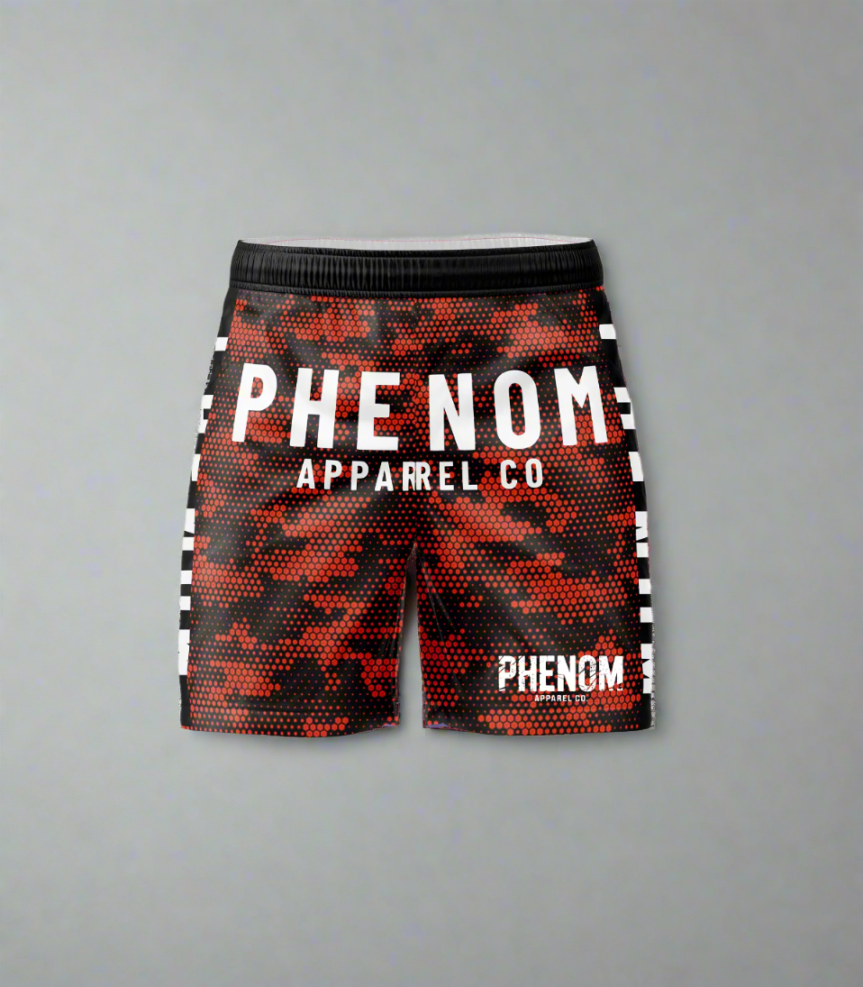Phenom-red-camo-adult-youth-grappling-shorts-back