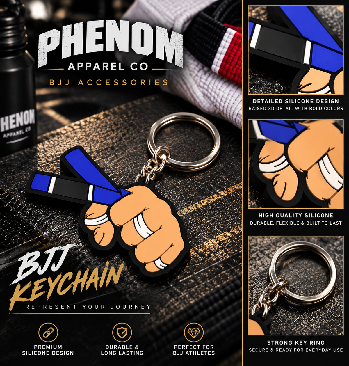 PHENOM - BJJ Blue Belt | Silicone Keychain
