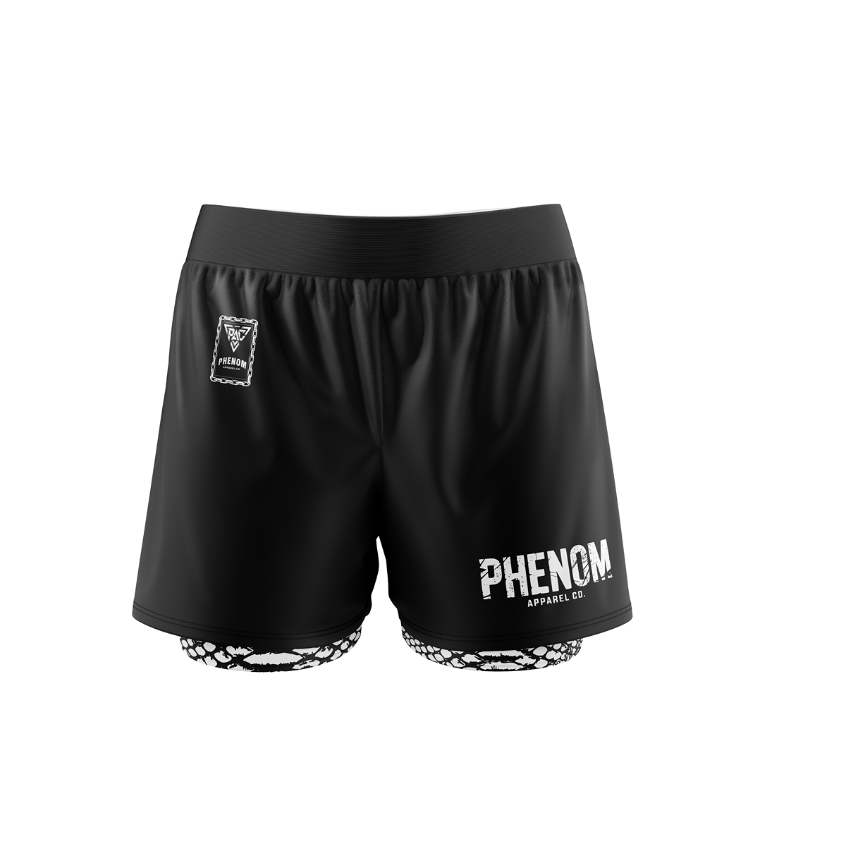 PHENOM - ADULT 2 IN 1 - GRAPPLING SHORTS - WHITE SNAKE SKIN