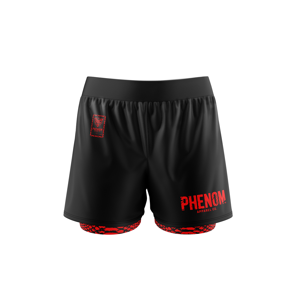 PHENOM - ADULT 2 IN 1 - GRAPPLING SHORTS - RED SNAKE SKIN