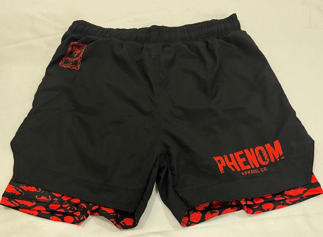 PHENOM - ADULT 2 IN 1 - GRAPPLING SHORTS - RED SNAKE SKIN
