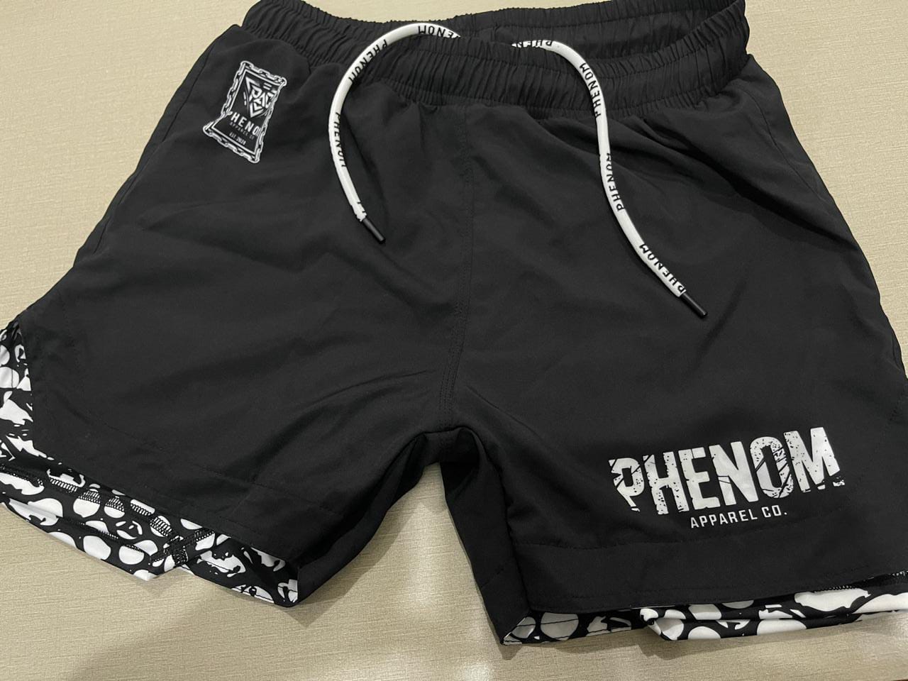 PHENOM - ADULT 2 IN 1 - GRAPPLING SHORTS - WHITE SNAKE SKIN