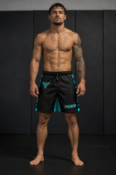 PHENOM Turquoise Grappling Shorts, front product view