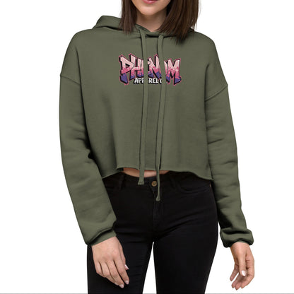womens-cropped-hoodie-military-green-front-graffiti logo