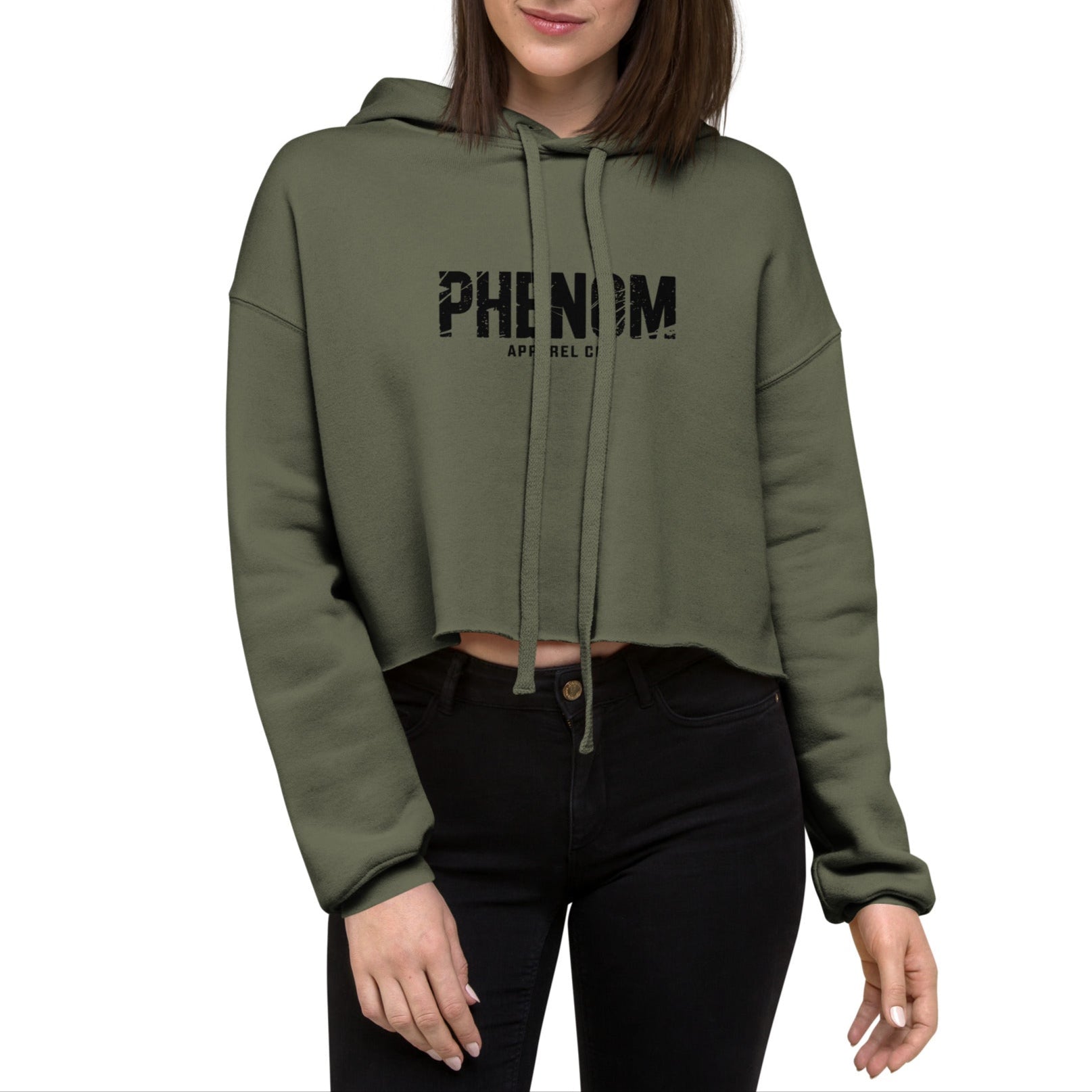 womens-cropped-hoodie-military-green-front