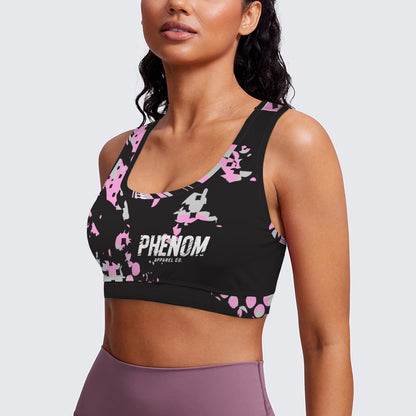 womens-racerback-sports-bra-pink-abstract-front